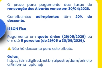 Atenção contribuinte para os prazos de renovação do alvará 2026