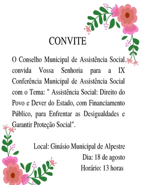 IX Conferência Municipal de Assistência Social ocorre na próxima quarta-feira, 18