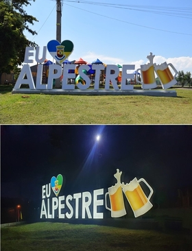 Letreiro Eu Amo Alpestre é instalado na entrada da cidade