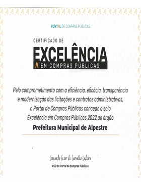 Município de Alpestre conquista certificado de excelência em compras públicas 