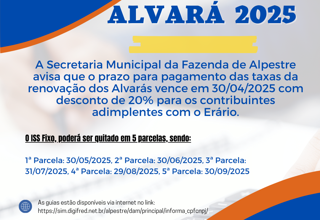 Aberto prazo para pagamento das taxas da renovação dos Alvarás