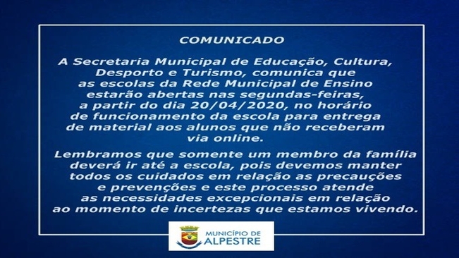 Comunicado da Secretaria Municipal de Educação
