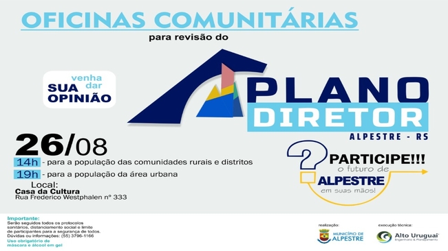 Participe das oficinas comunitárias para revisão do Plano Diretor