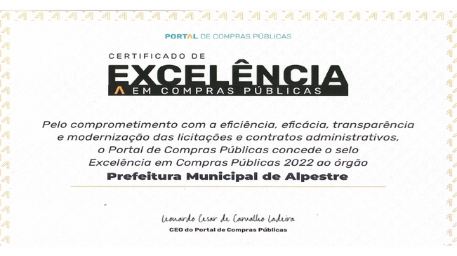 Município de Alpestre conquista certificado de excelência em compras públicas 